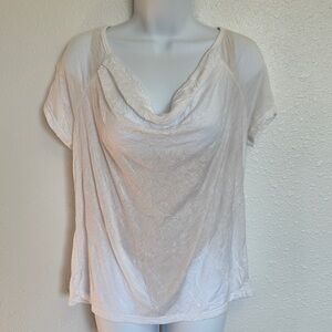 Apropos Sheer White Draped Front Short Sleeve Tee Size Medium